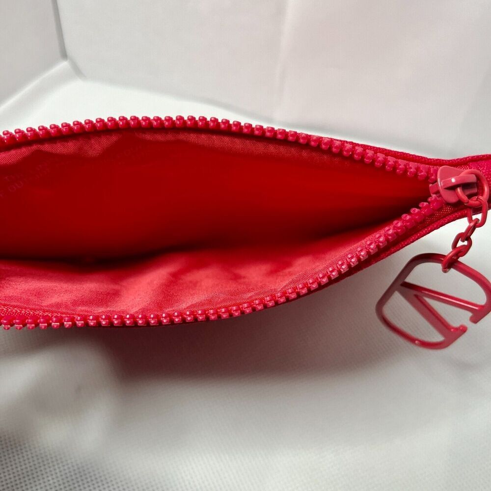 Valentino Red Zippered Beauty Pouch Clutch Logo Zipper Pull - Picture 4 of 4